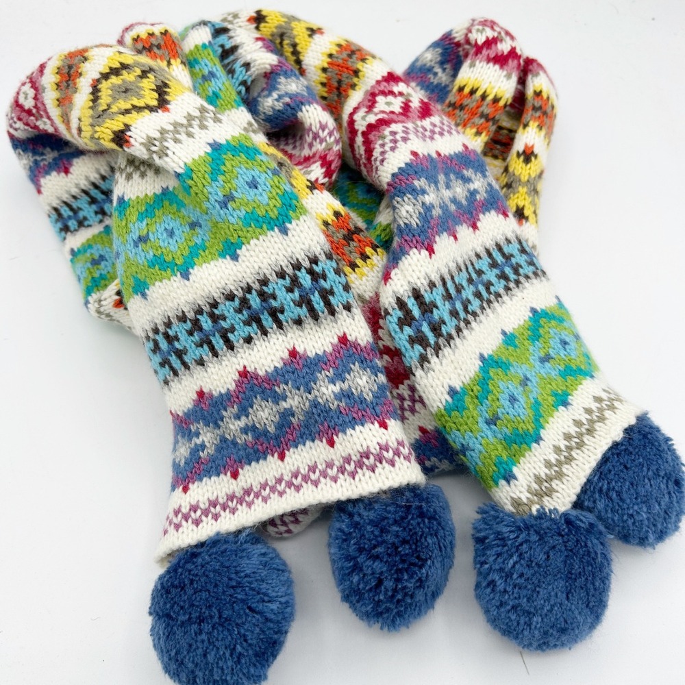 Unbranded Scarf Multicolor Fair Isle Knit Pom Pom Y2K Women's